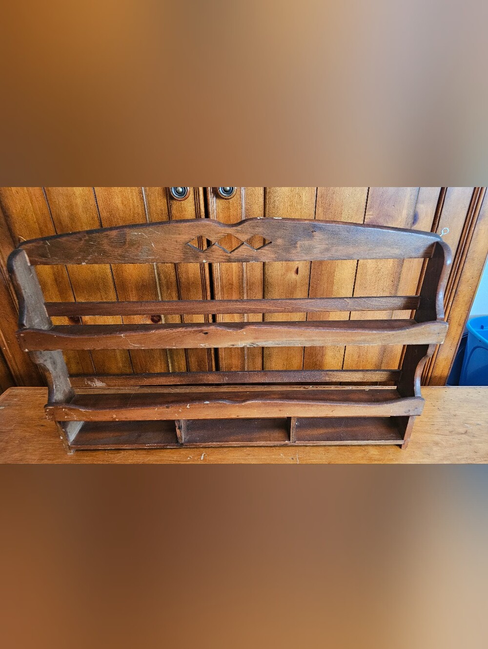 Vintage MCM Mid-Century Wooden Display Shelf / Spice Rack